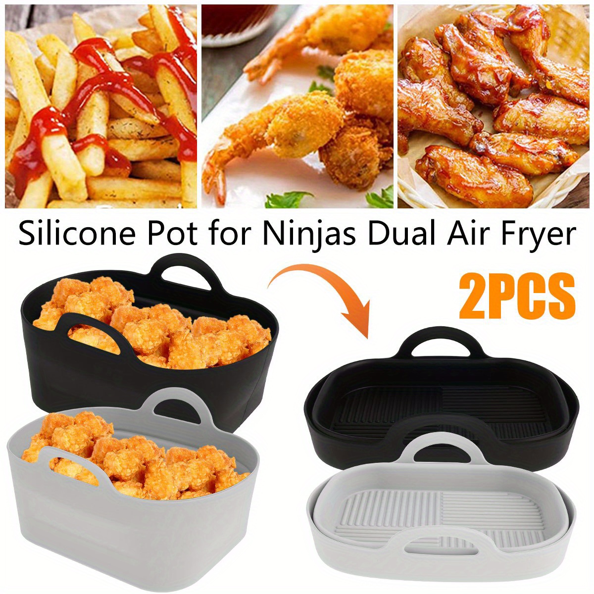 2x Air Fryer Silicone Pot Air Fryer Basket Liners Non-Stick Reusable Baking  Tray