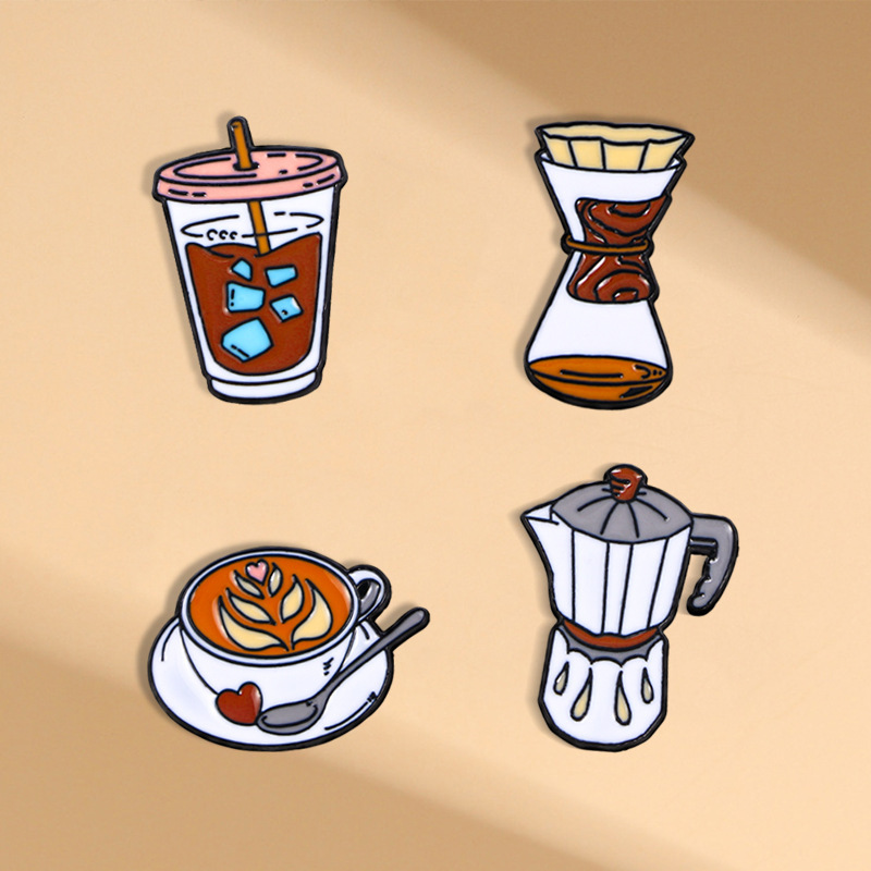 5pcs Creative Coffee Cup Brooch, Cartoon Cute Coffee Pot Cup Alloy Badge, Backpack Accessories Jewelry for Men,Temu