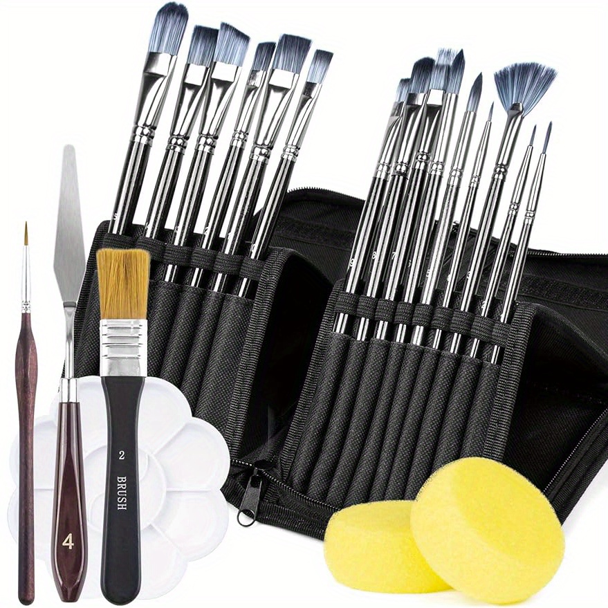 12pcs Professional Artist Paint Brush Set With Carrying Case Premium Nylon  Hair Brushes For Acrylic, Oil, Watercolor And Gouache Painting