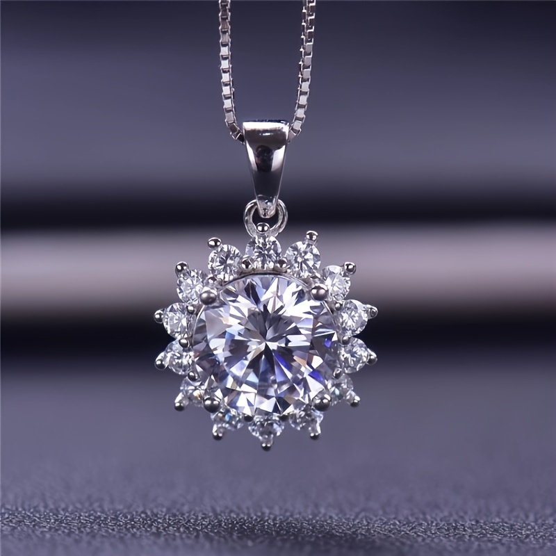 

1/3/4/5ct Delicate Sunflower Moissanite Necklace, Premium 925 Sterling Silver Moissanite Necklace, Simple Elegant Luxury Jewelry Birthday Gift For Girls