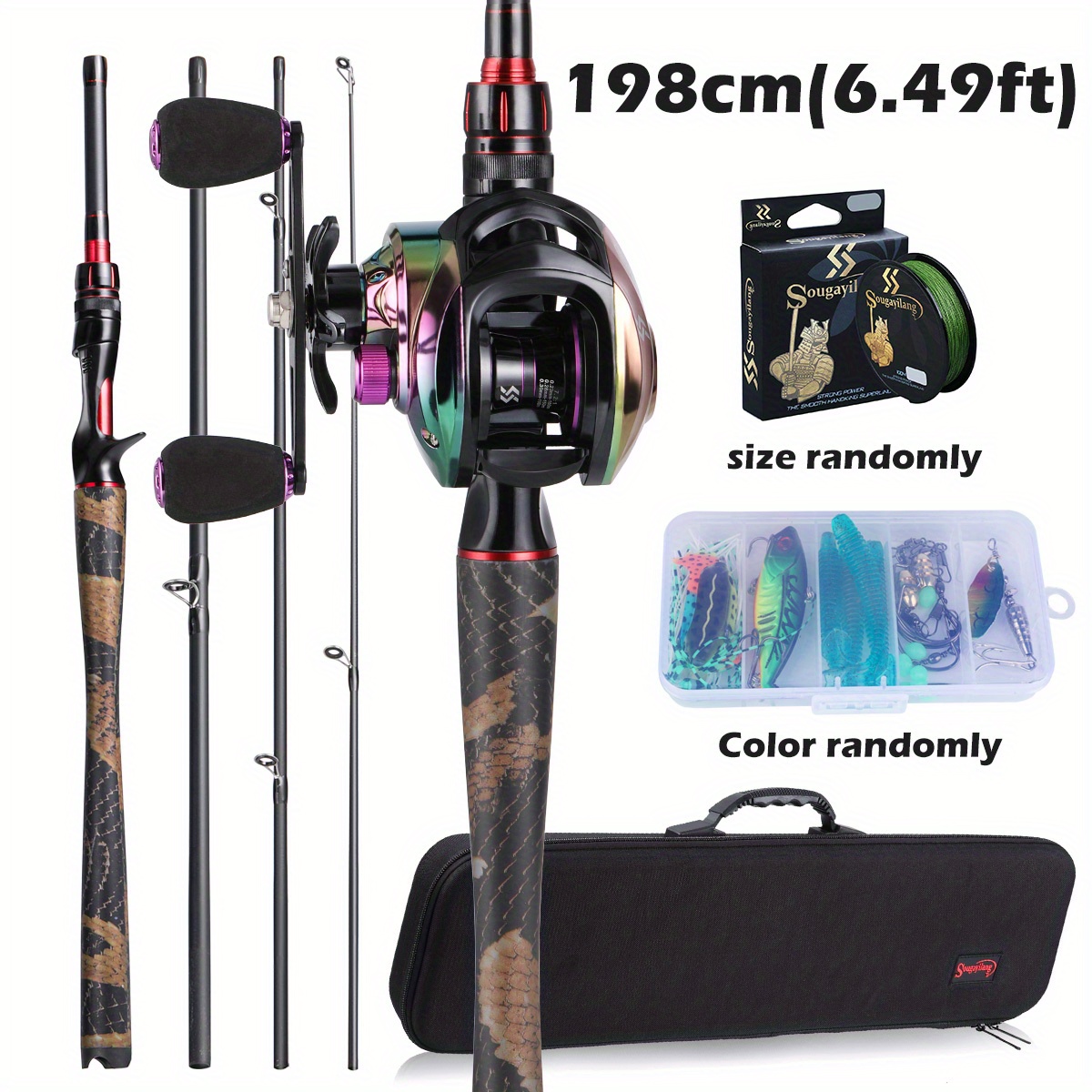 Sougayilang 4 Piece Casting Rod and Reel Fishing Full Kits Baitcaster Combo with Carrier Case, Size: Right Hand, Blue