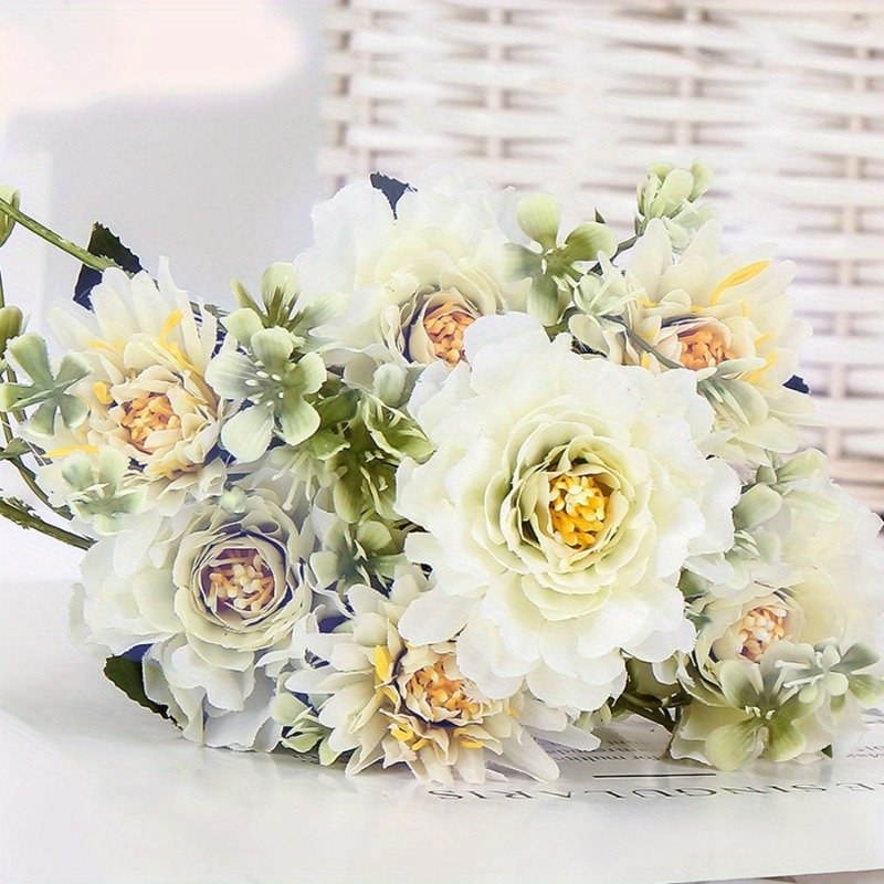 White Real-touch Peonies Arrangement Artificial Faux Table Centerpiece,  Wedding Faux Florals Flowers Arrangement in Glass Vase by Blue Paris