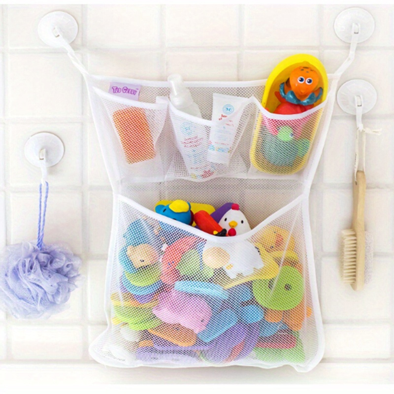 

1pc Shower Bath Toys White Teenegers Toy Storage Mesh With Strong Suction Cups Toy Bag Net Bathroom Organizer, Christmas, Halloween, Thanksgiving Day Gift