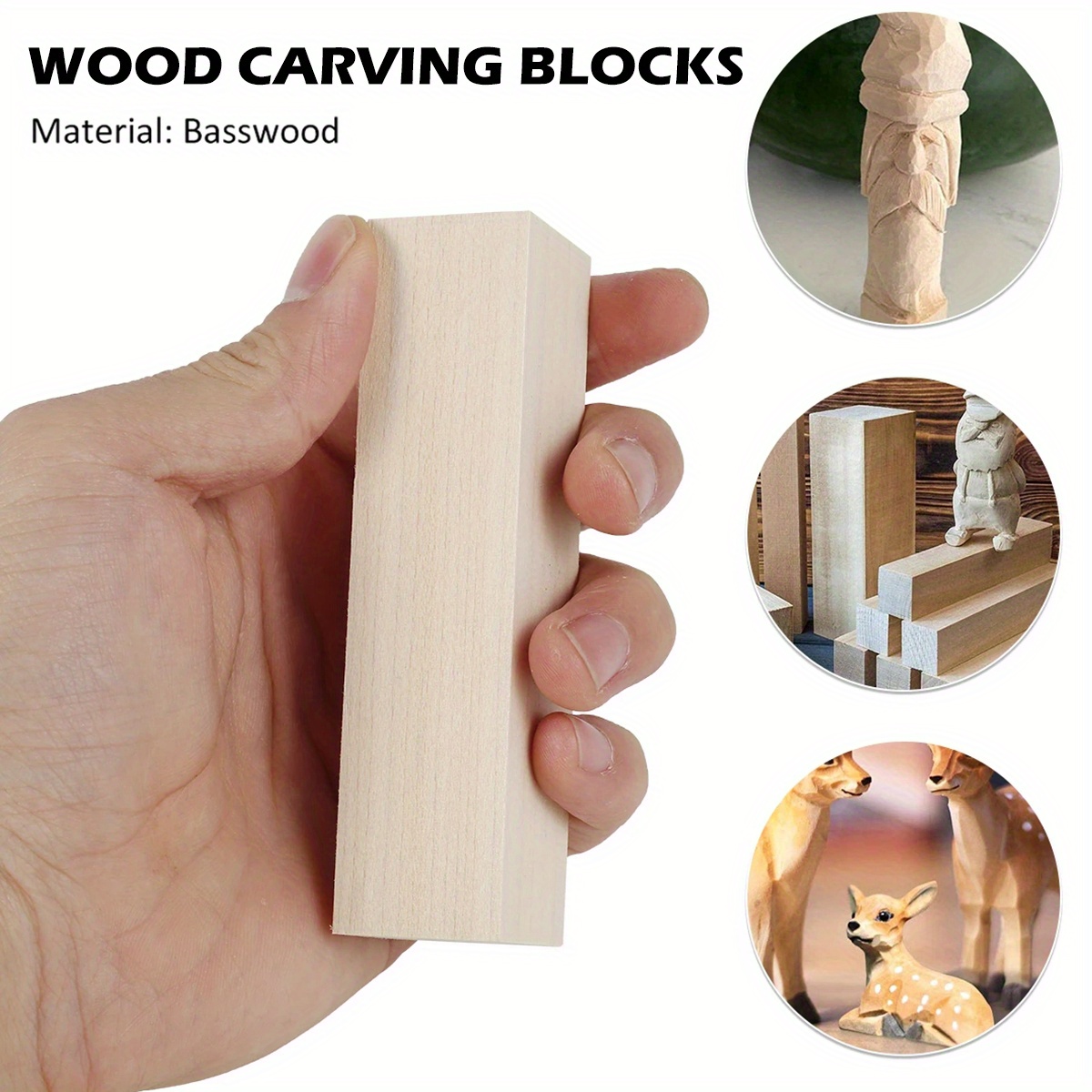WOWOSS 8 Pack Unfinished Basswood Carving Blocks Kit, Premium Kiln Dried Whittling Soft Wood Carving Block Hobby Set for Kids Adults Beginner to Exper