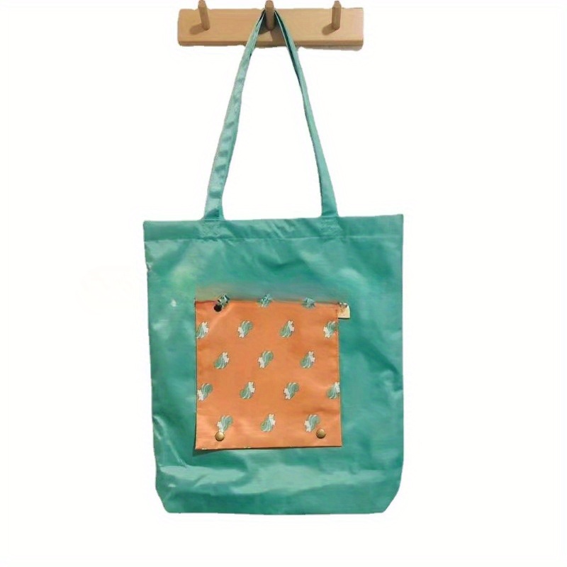 cute casual print tote bag portable foldable large capacity shoulder bag perfect supermarket shopping bag grocery bag