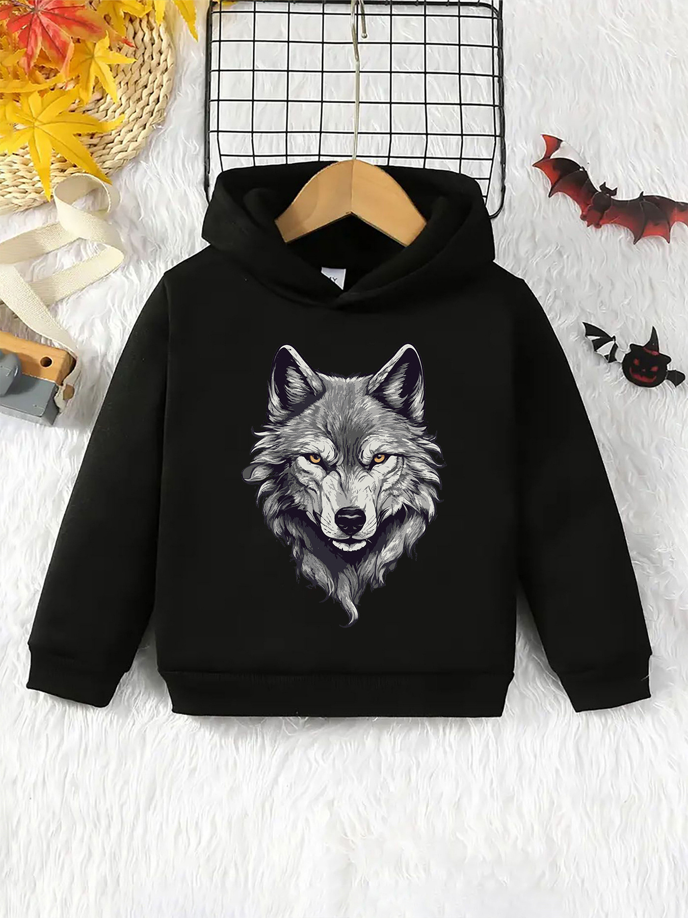 stylish cool wolf print hoodies boys casual graphic design Temu
