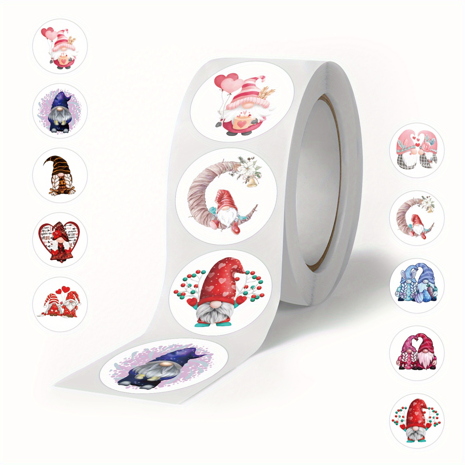 500pcs Gnome Series Stickers, Decals Rolls Self Adhesive Seals Skateboard, Guitar, Water Cup, Luggage, Helmet, Laptop, (1 Inch Labels / 10 Patterns )