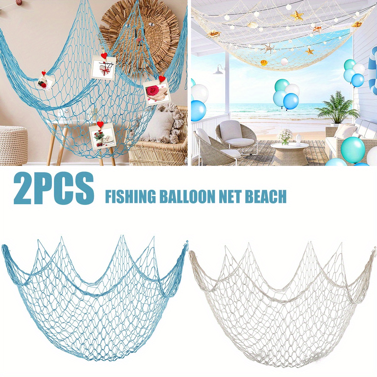 Aodaer 4 Pieces Natural Fish Net Decorative Fish Netting Natural Cotton  Beach Decorations for Mermaid Birthday Baby Shark Birthday Under the Sea  Party