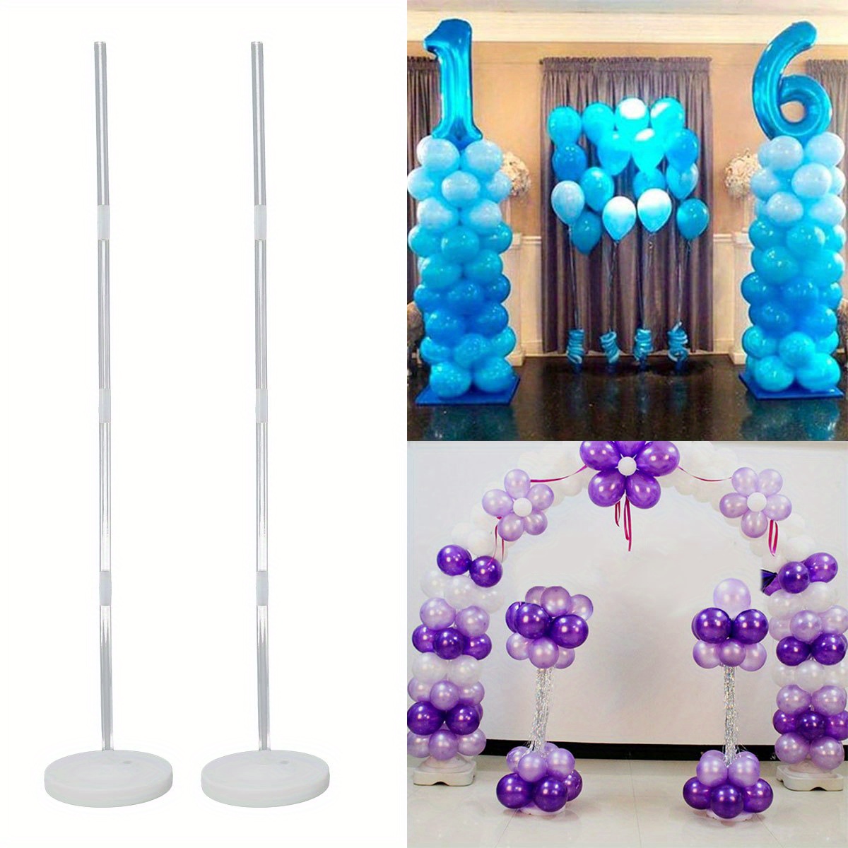  Juego de 4 juegos de soporte de mesa para globos (7 varillas, 7  tazas, 1 base), soporte de mesa reutilizable para globos transparentes con  1 bomba para cumpleaños, boda, fiesta, festival