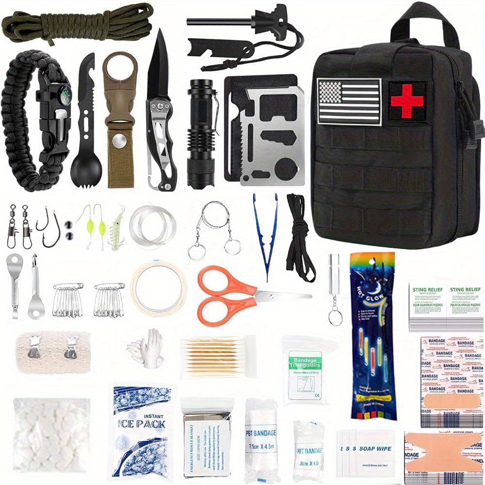 Equipo de supervivencia con cuchillo de supervivencia, kit médico de  emergencia, equipo táctico de pesca, Campamento profesional al aire libre -  AliExpress