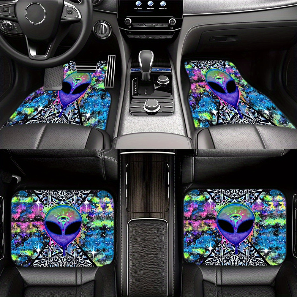 

1pc/2pcs/4pcs Alien Printed Car Floor Mats, Non-slip Car Front And Rear Floor Mats, Machine Washable Floor Mat