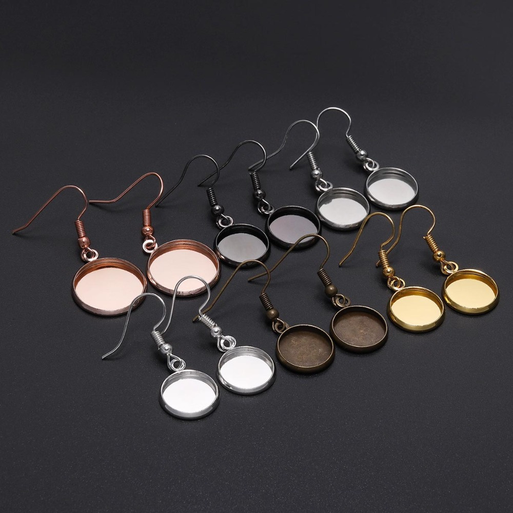 

10pcs/pack 10-20mm Ear Drop Ear Hook Round Empty Holder Ear Hook Metal Hanging Plating Earring Pendant Tray For Diy Dangle Earrings Jewelry Accessories