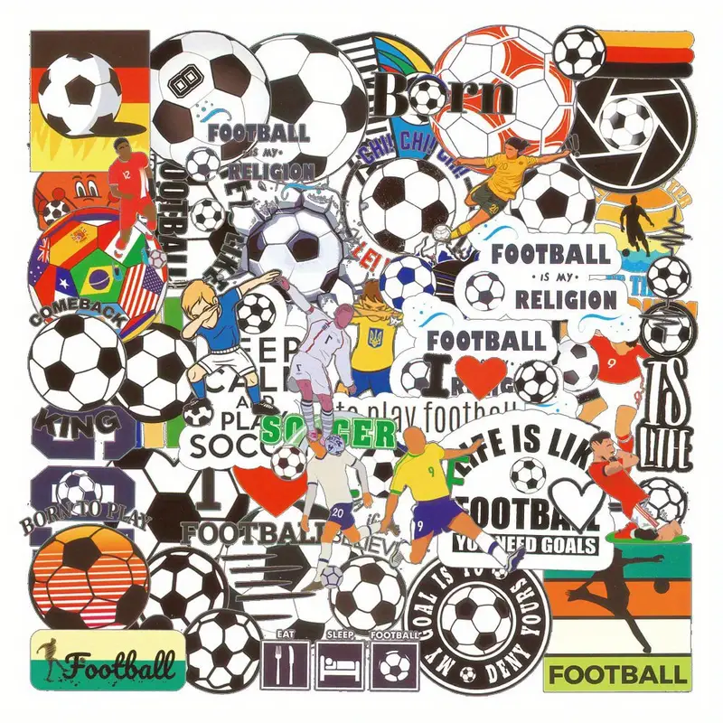 50pcs Football Soccer Sports Cute Funny Love Doodle Art Cool Aesthetics  Cartoon Waterproof Stickers Pack For Adults For Suitcase Water Bottle Phone  La