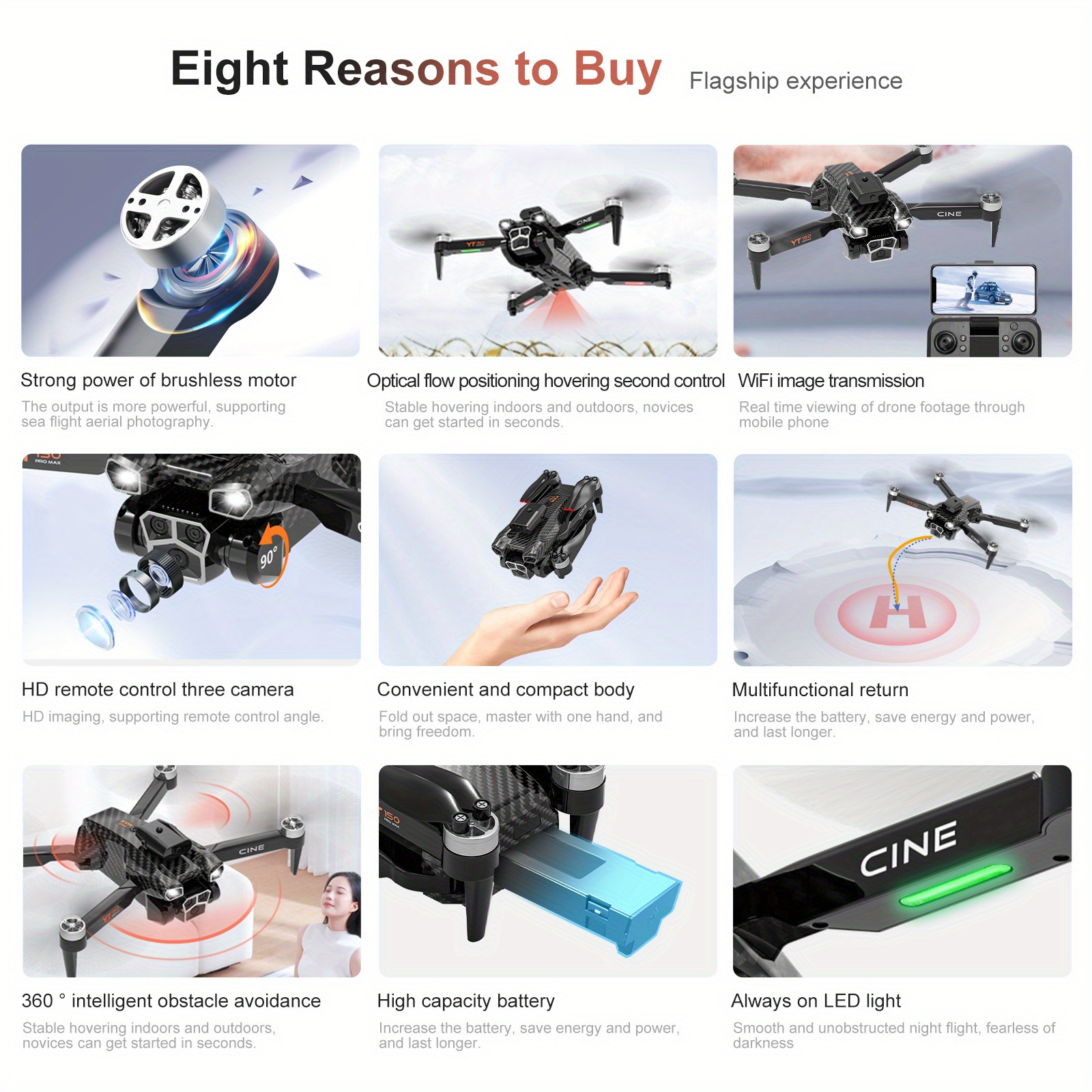 yt150 pro max drone with adjustable triple camera optical flow one key take off and more rc drone toy for beginners details 1