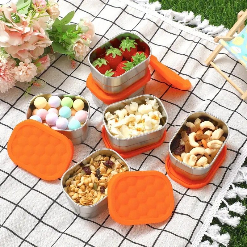 Stainless Steel Snack Containers, Metal Food Storage Container With  Silicone Lids And Protective Case, Reusable Small Portable Leak Proof  Stainless Steel Lunch Box Set, For Snacks, Nuts, Sauces With Dressing Sauce  Cup
