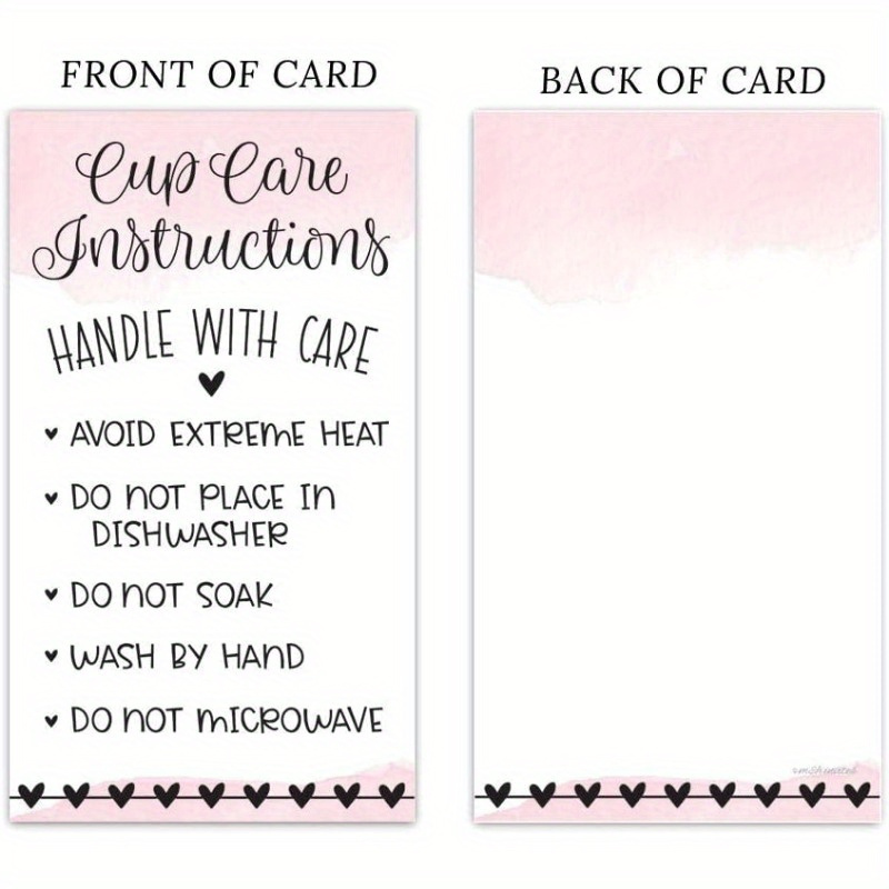 50 Pcs Tumbler Care Instructions Cards Cup Care Instructions Cards