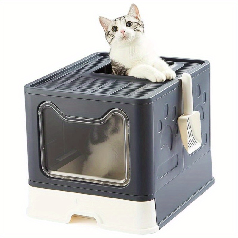 Caixa de areia dobrável fechada para gatos, caixa de areia para gatos com  entrada frontal e saída superior XXL caixas de banheiro com espaço extra  grande com bandejas, tampa e pá de