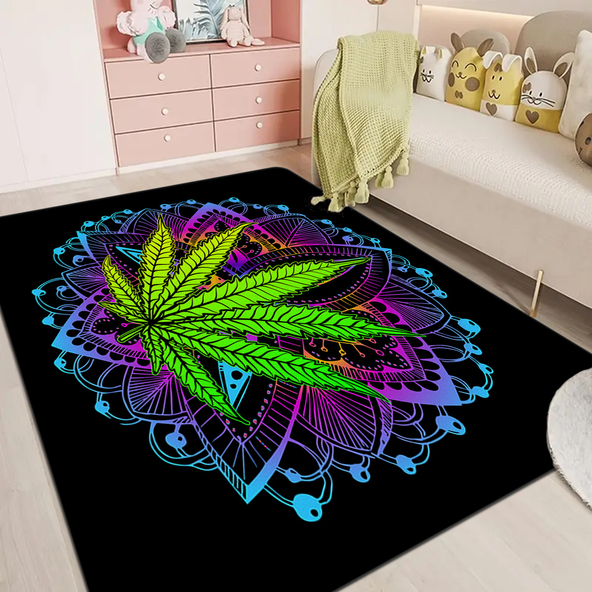 1pc psychedelic leaf print area rug flower motif living room carpet gothic soft sofa cushion for coffee table home decor bedroom home decor indoor decor room supplies details 2