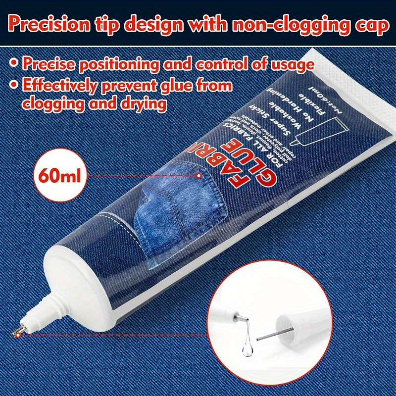  2PCS 60ML Fabric Glue, Strong Fabric and Leather Adhesive,  Waterproof Fabric Glue Permanent Clear Washable for All Fabrics, Clothing,  Cotton, Flannel, Denim, Leather, Polyester, Doll Repair, Patches : Arts,  Crafts 