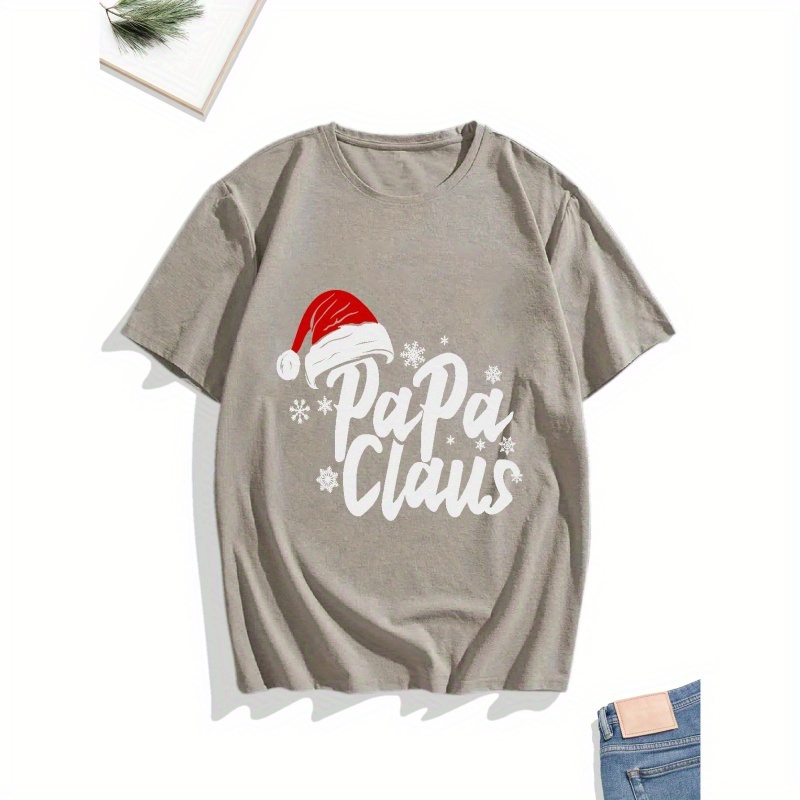 

Papa Claus Print, Men's Graphic Design Crew Neck Active T-shirt, Casual Comfy Tees Tshirts For Summer, Men's Clothing Tops For Daily Gym Workout Running