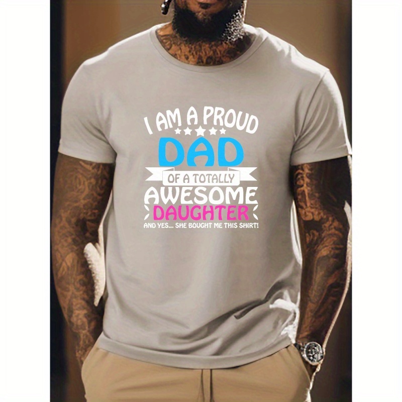 

Proud Dad Print T Shirt, Tees For Men, Casual Short Sleeve T-shirt For Summer