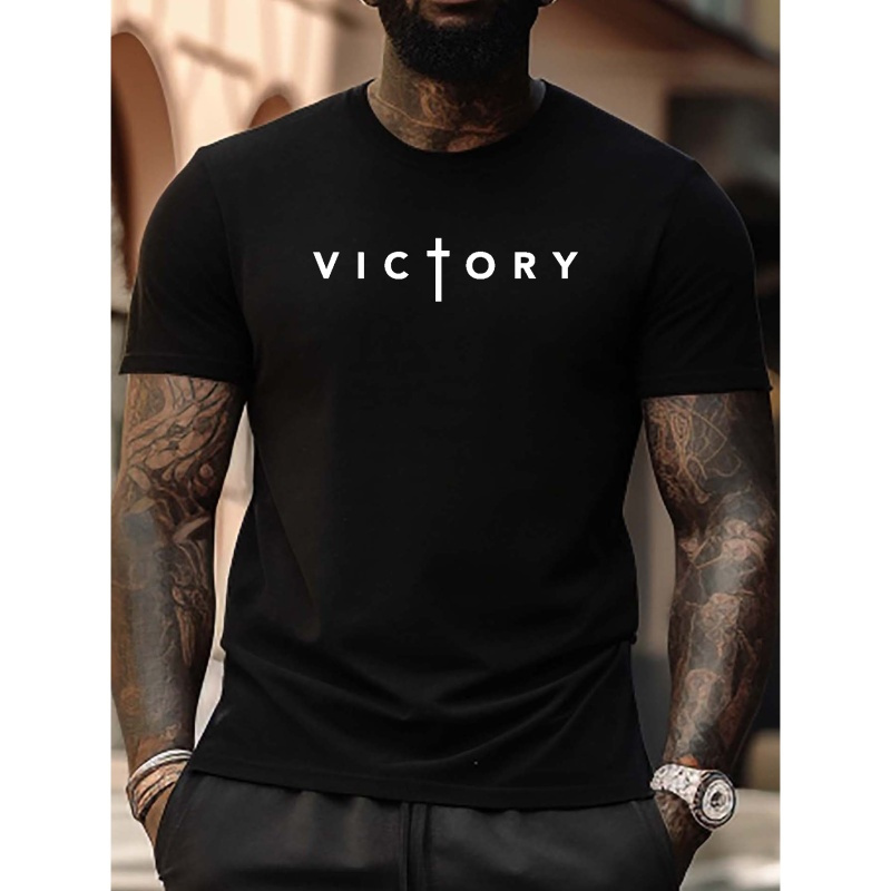 

Victory Print T Shirt, Tees For Men, Casual Short Sleeve T-shirt For Summer