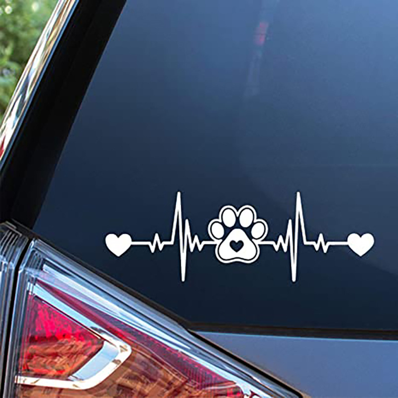 Image of Qf064-dog Paw Heartbeat Car Decal Sticker For Cars, Trucks, , Walls, Laptops White 7.5 X 2.5 Inches