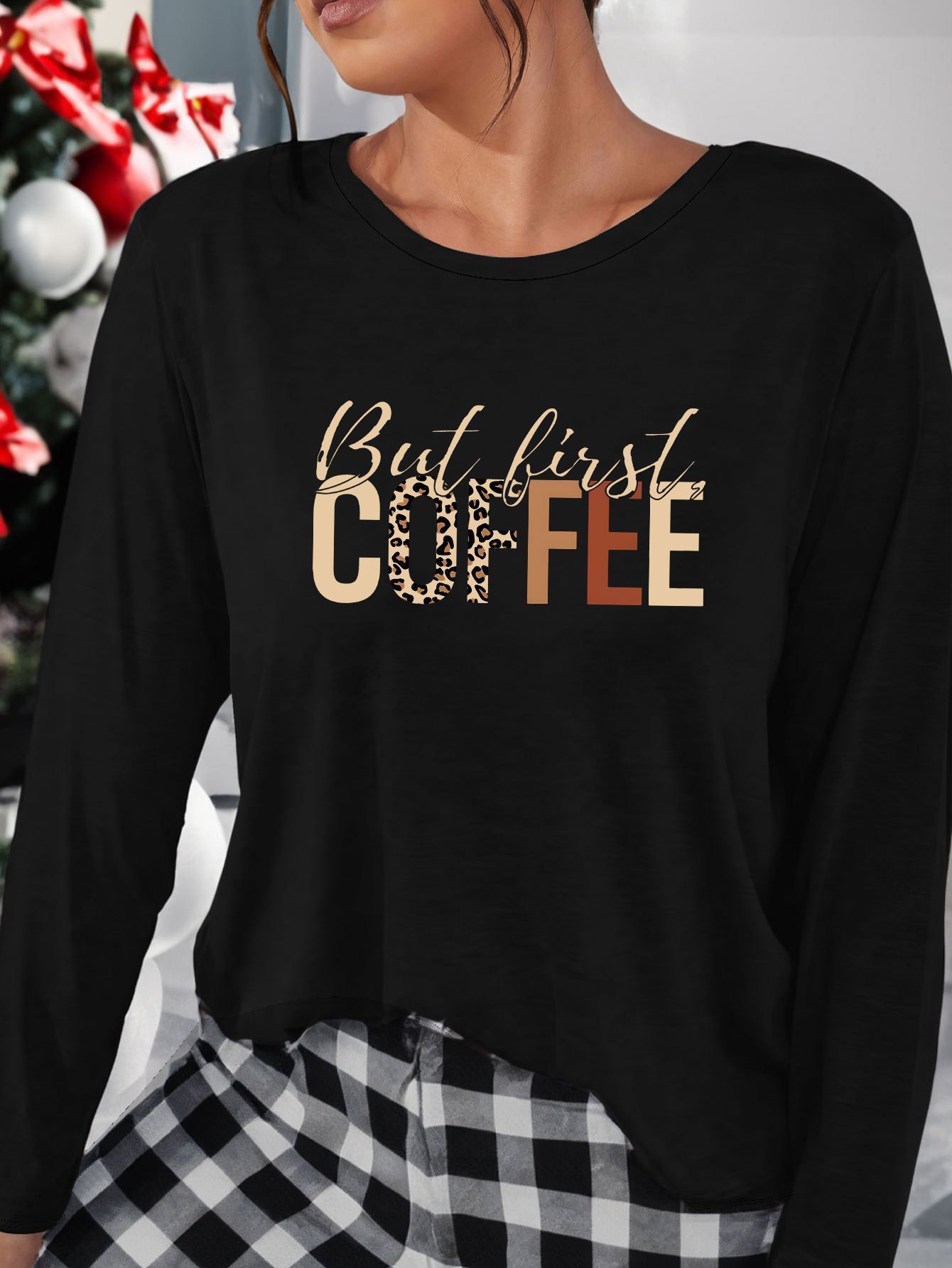Coffee Letter Print Lounge Top T shirt Casual Long Sleeve - Temu Canada