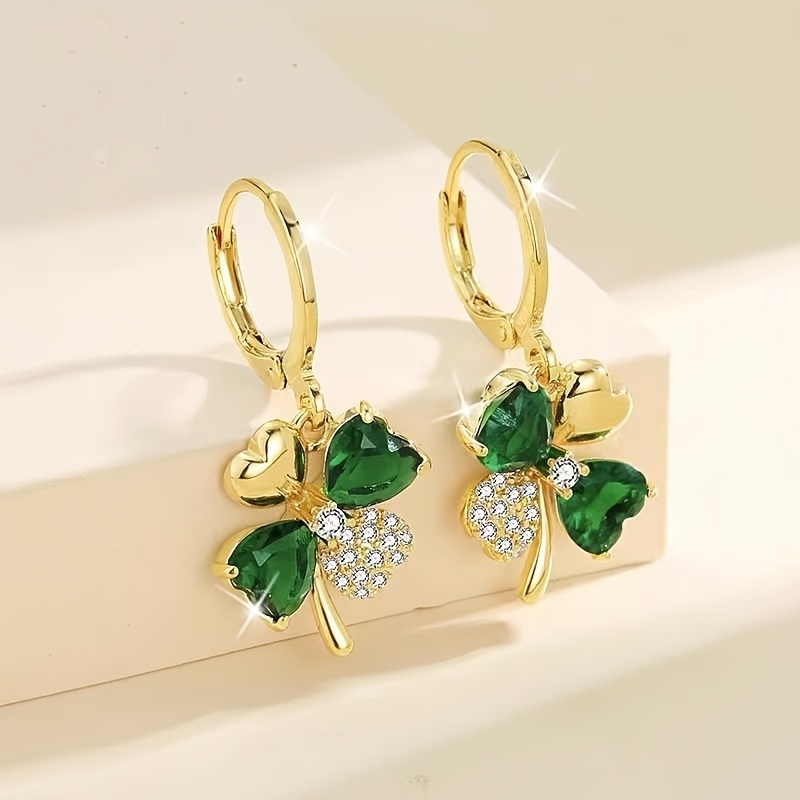 

A Set Of Earrings Featuring Green Pendants, Luck, Ideal Gift For On 's Day.