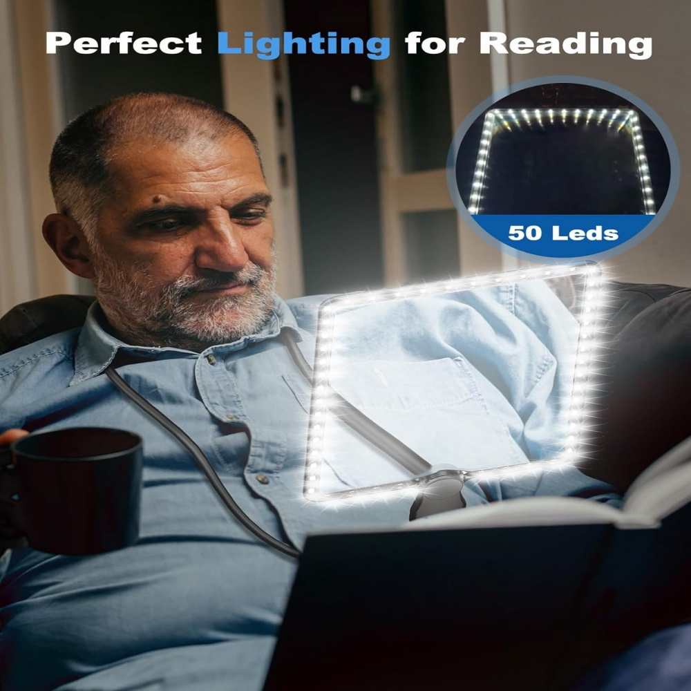 Lupa de lectura, manos libres para el cuello, lupa de mano grande  iluminada, lupa de escritorio con luz LED para trabajo cercano, lectura,  costura