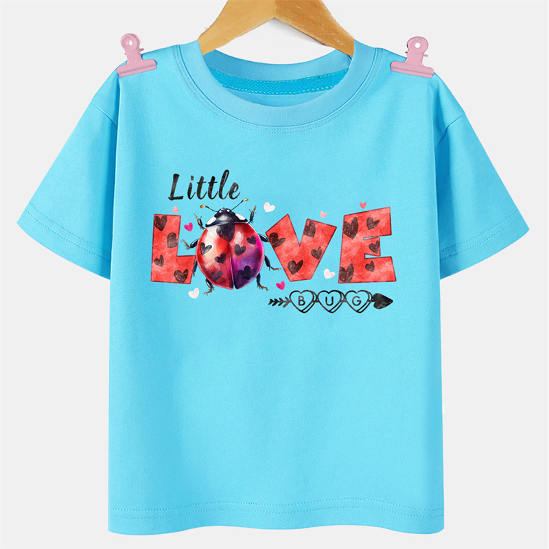 

Girl's Cartoon Little Love Bug Pattern Shirt, Casual Breathable Comfy Short Sleeve Crew Neck Tee Top For City Walk Street Hanging Outdoor Activities