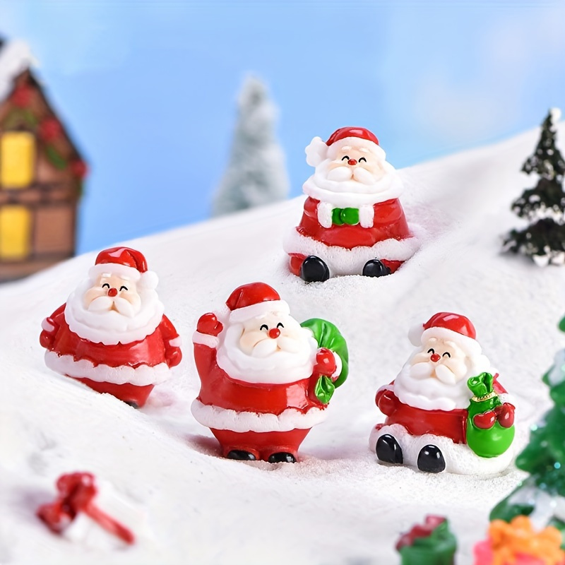 

4-piece Santa Claus Miniature Landscape Set - Resin Christmas Ornaments For Diy Bonsai, Home & Office Decor, Perfect Holiday Gift
