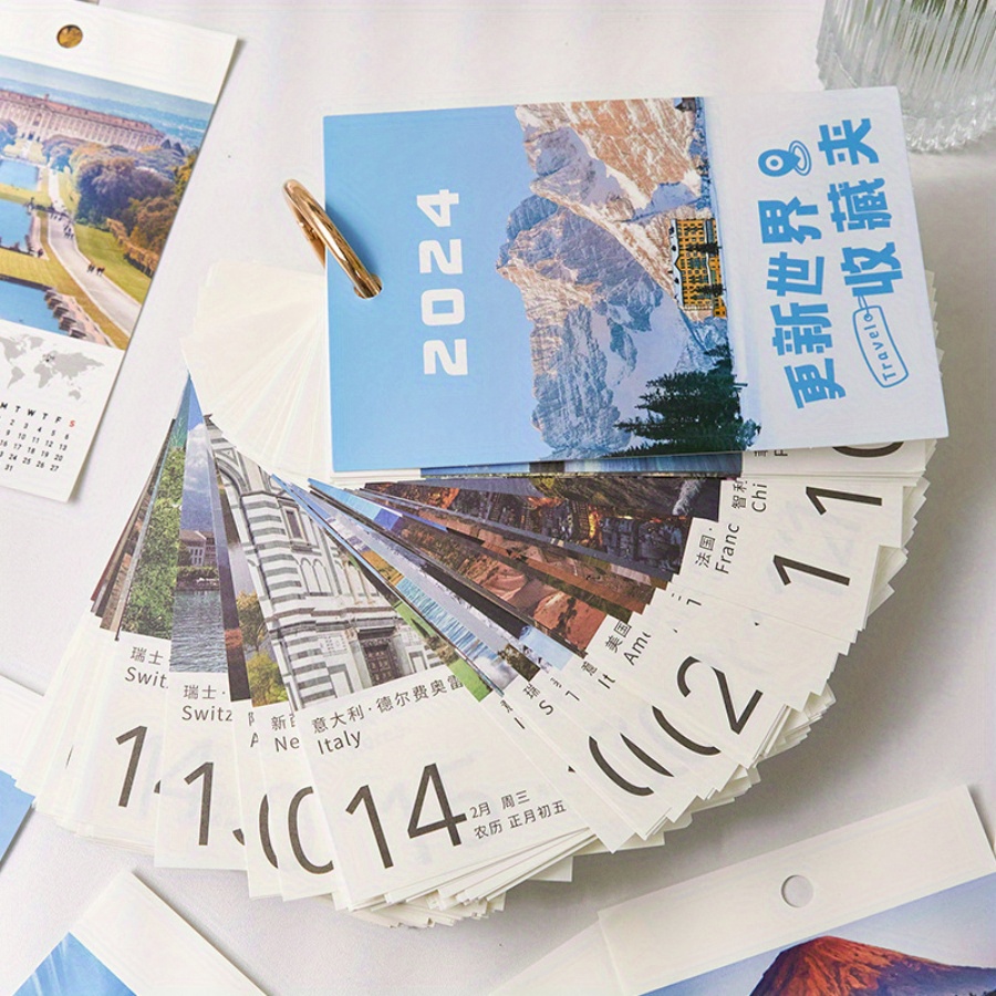 2024 Travel Calendar Creative Landscape Desk Calendar - Temu