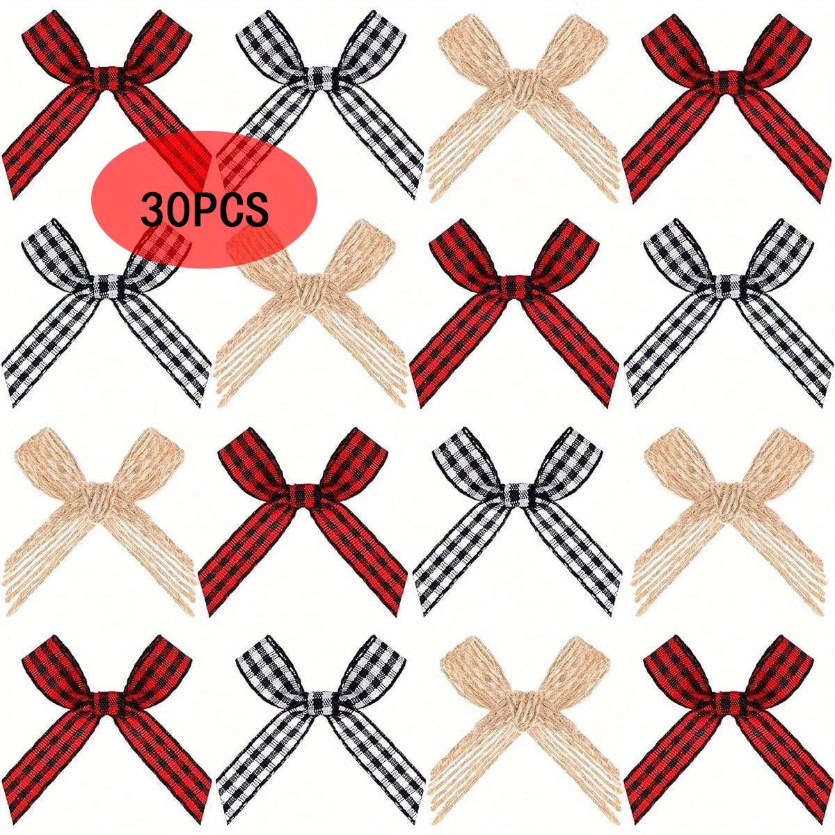 Christmas Mini Plaid Ribbon Bows Natural Burlap - Temu