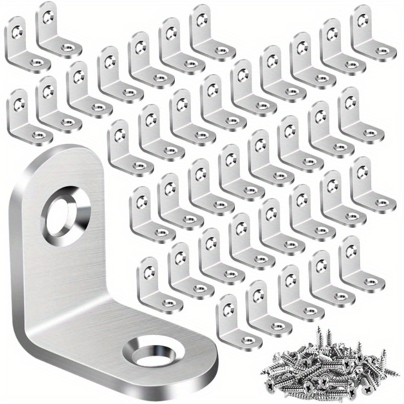 

40pcs L Bracket Corner Brace, Stainless Steel L Brackets For Shelves, Metal Corner Bracket, Small Right Angle Bracket For Wood Furniture Chair Drawer Cabinet With 80pcs Screws (0.79 X 0.79 Inches)