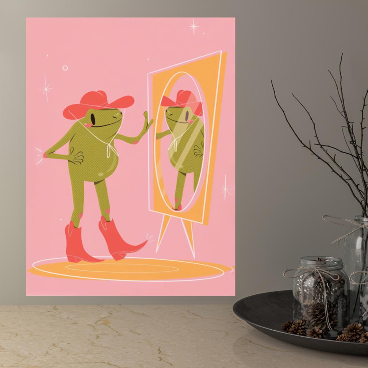 Pink Frog Wearing Cowboy Hat - Frog Gift - Posters and Art Prints