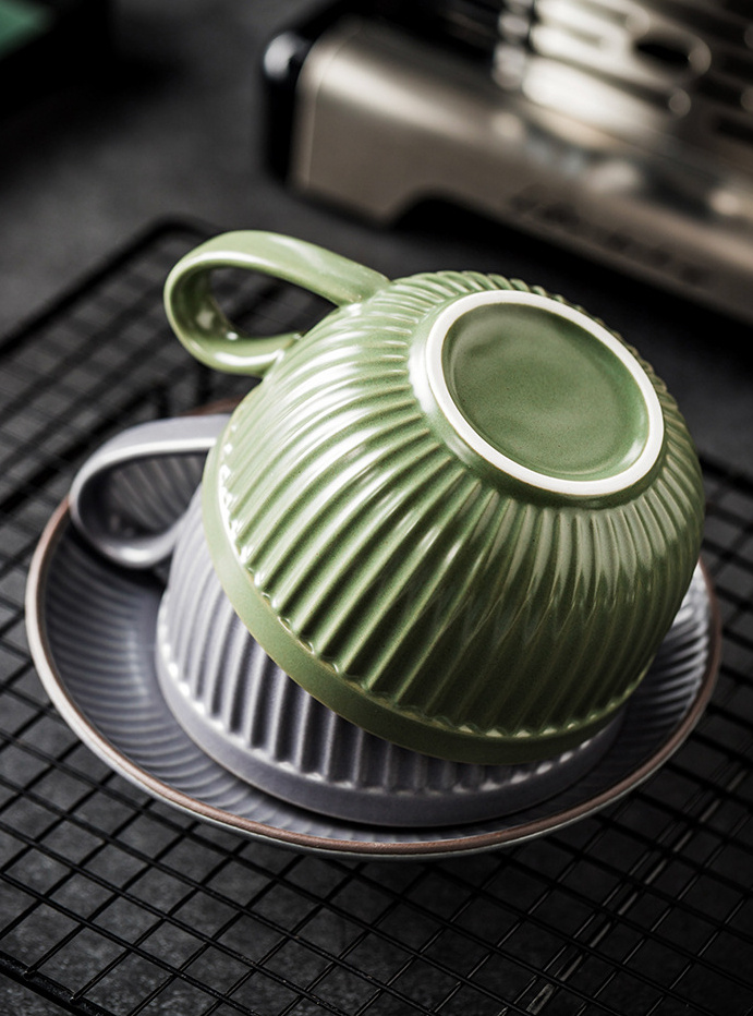 Coffee Cup Saucer Latte Cup Unique Olive Green Lotus Coffee - Temu