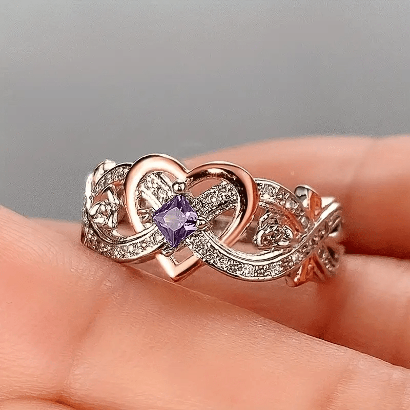 elegant promise ring sparkling heart infinity design paved shining gemstone engagement wedding ring dupes luxury jewelry 5 purple 6