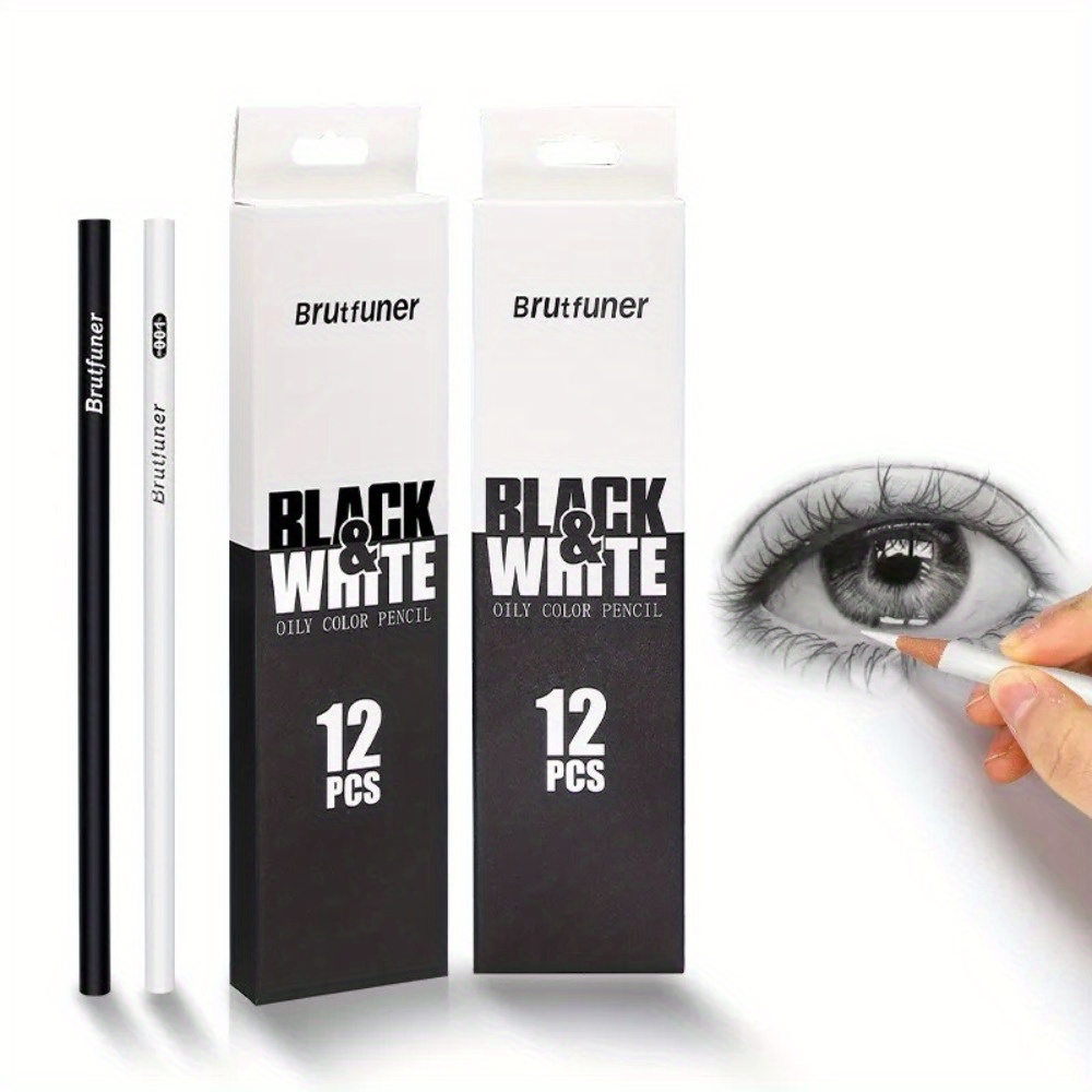 2/6/12Pcs Crayons De Couleur Noir Et Blanc Crayon De Dessin - Temu France