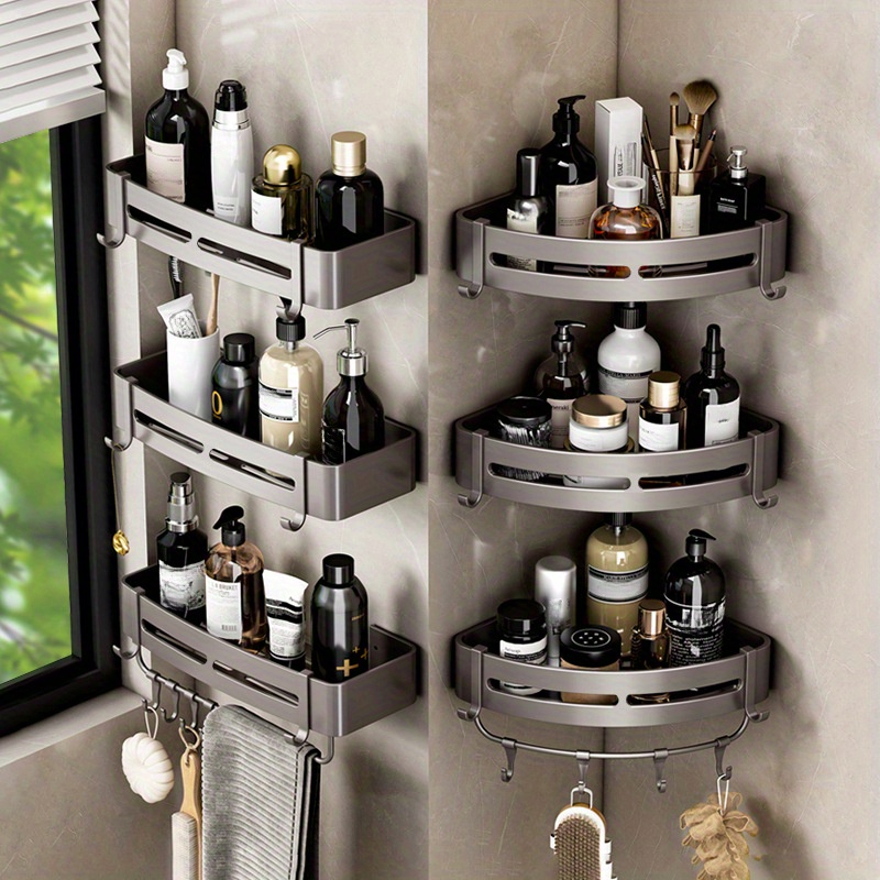 2pcs Floating Shelves Bathroom Shelf Wall Kitchen Spice Jar Rack Shower  Storage Rack With Towel Holder Bathroom Accessories