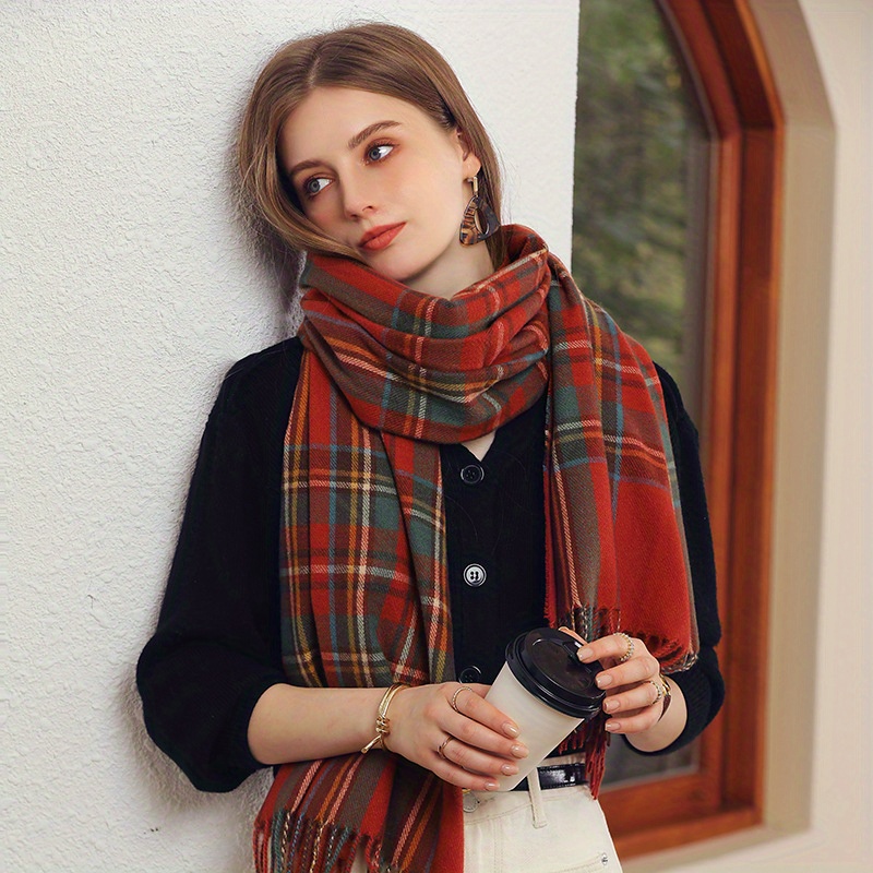 1pc Wool Scarf Winter Plaid Warm Big Red Couple Scarf For Men And Women  Ideal Choice For Gifts, Shop Now For Limited-time Deals