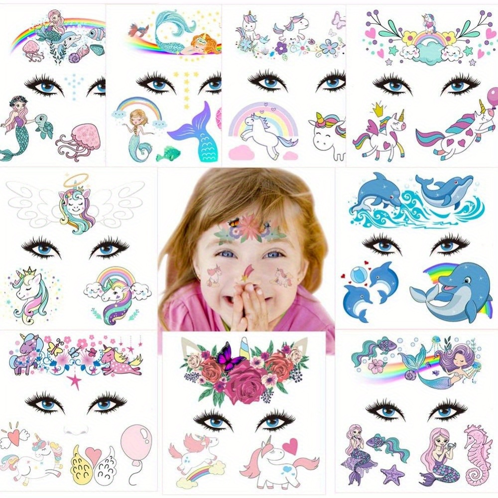 

10pcs, Cute Mermaid Temporary Face Tattoos For Kids Boys Girls, Halloween Children Cute Birthday Party Favors, Fake Face Paint Tattoos, Party Gifts, Children's Gifts, Holiday Gifts, Birthday Gifts