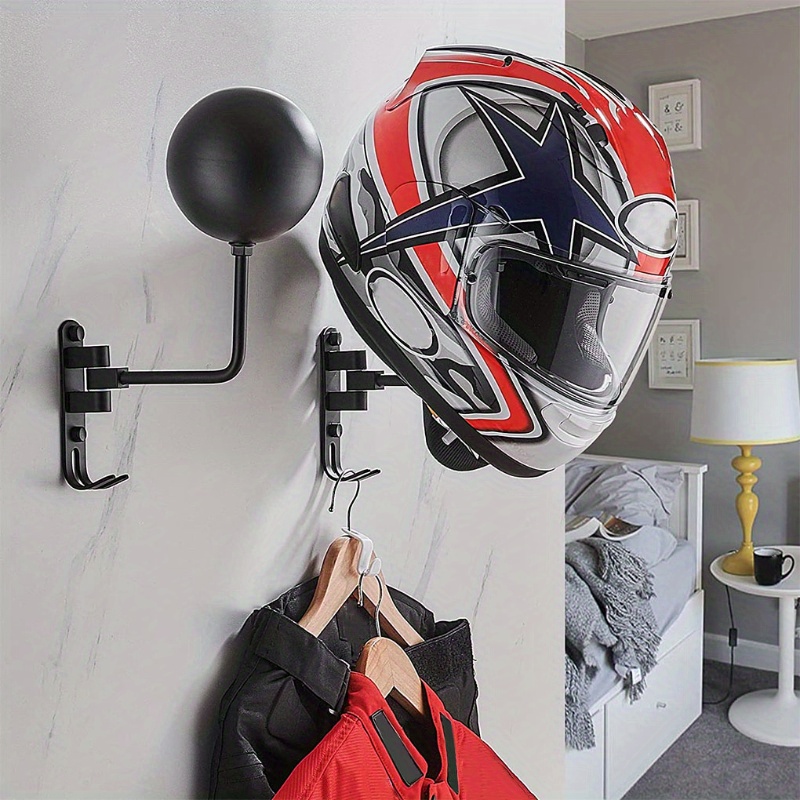 Nlfdbfsh Porte-casque de moto avec double crochet – Support de casque de  vélo avec rotation à 180 ° Support mural en métal pour manteaux, chapeaux,  perruques et casque de rugby : 