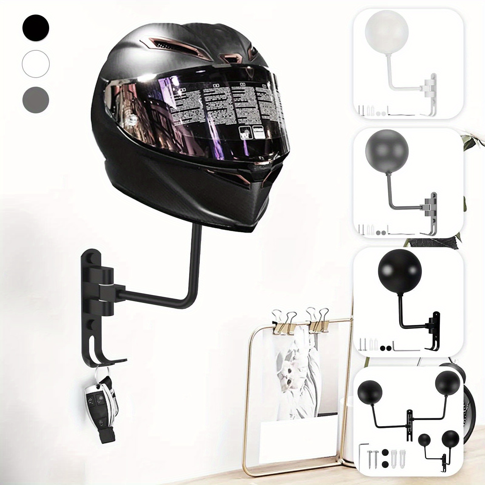 Nlfdbfsh Porte-casque de moto avec double crochet – Support de casque de  vélo avec rotation à 180 ° Support mural en métal pour manteaux, chapeaux,  perruques et casque de rugby : 