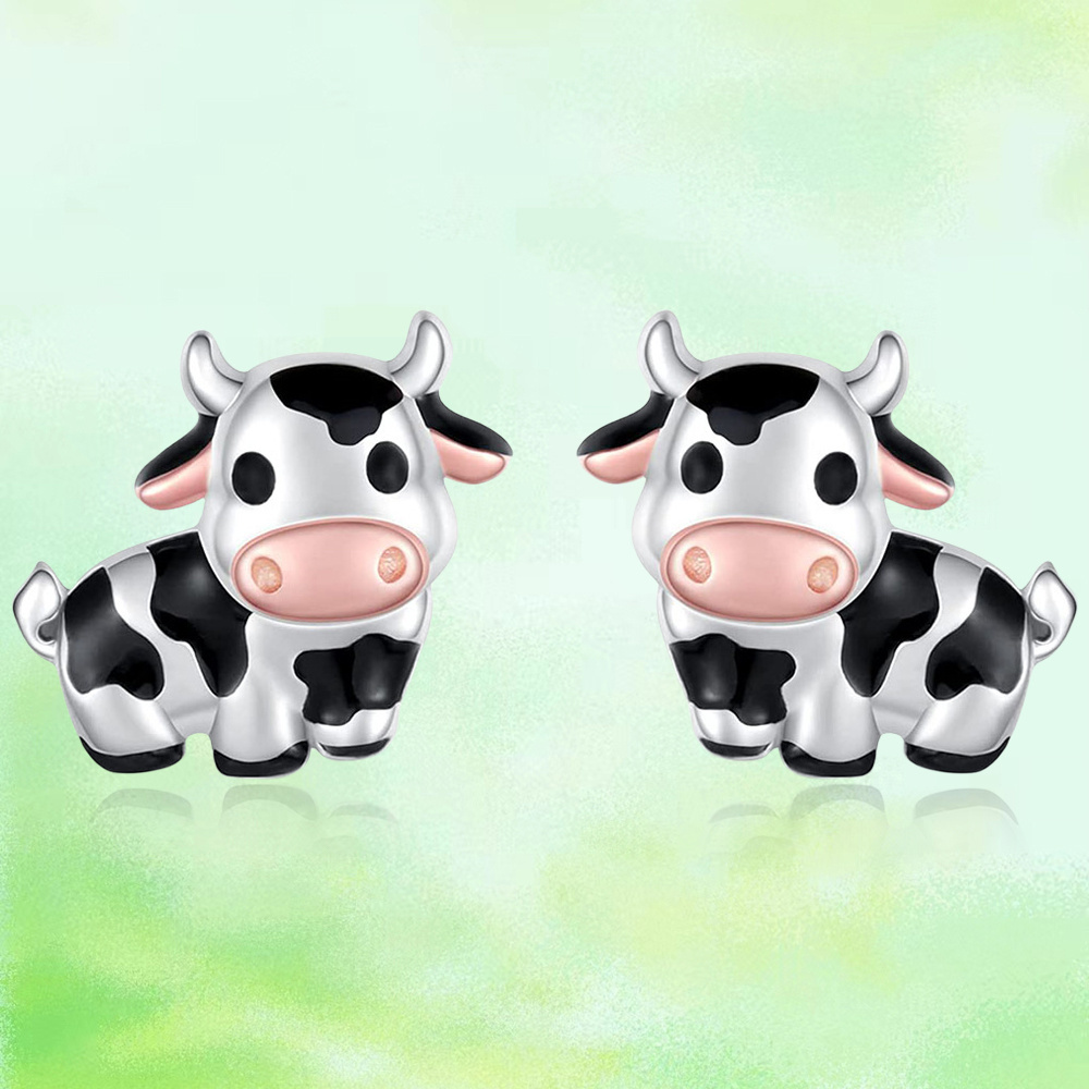 2pcs cute exquisite cow stud earrings birthday christmas gift details 1