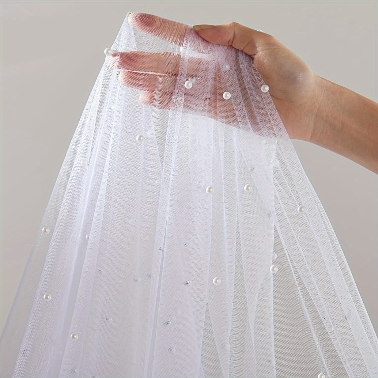 White Tablecloth Pearl Tulle Tablecloth Wedding Veil Pearl - Temu