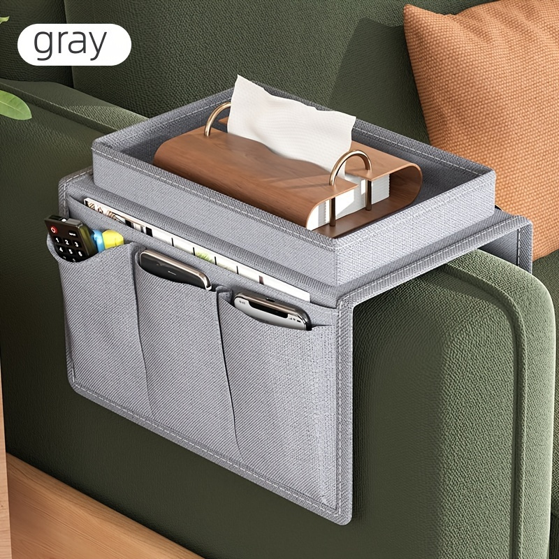 Graue Vielseitige Sofa-Aufbewahrungstasche, Minimalistischer  Sofa-Tablett-Armlehnen-Organizer Mit Mehreren Taschen