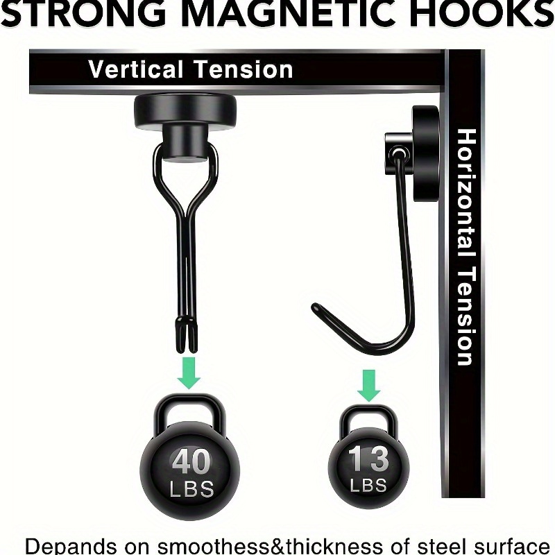 40lb Heavy-Duty Magnetic Swivel/Swing Hanging Hooks (3 Pack)