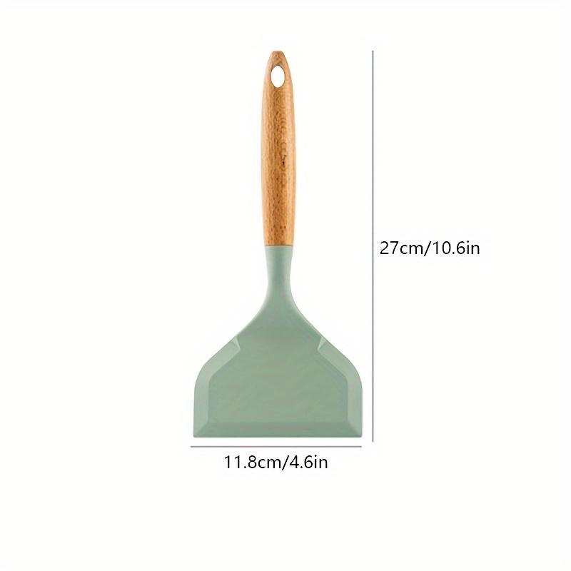 1pc Wooden Handle Silicone Spatula Non Stick Wide Mouth Frying