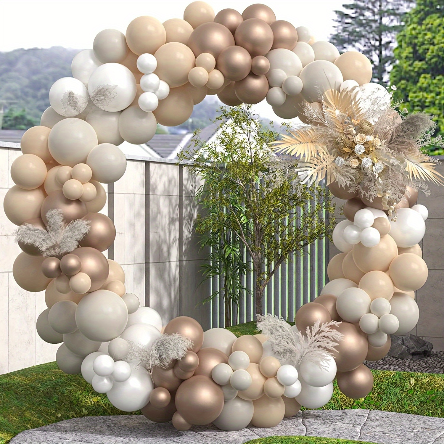 Arche Ballon Anniversaire Beige, Guirlande de Ballons Abricot